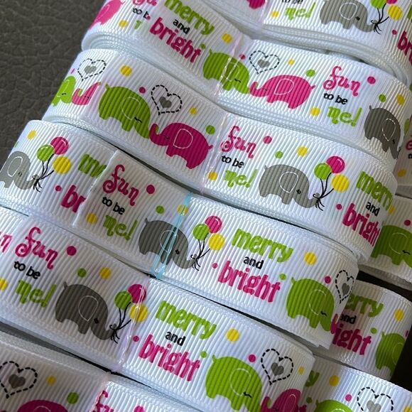 Grosgrain Ribbon 7/8” 5 yards 5/$20 NEW merry & bright elephants fun to be me - Picture 4 of 9